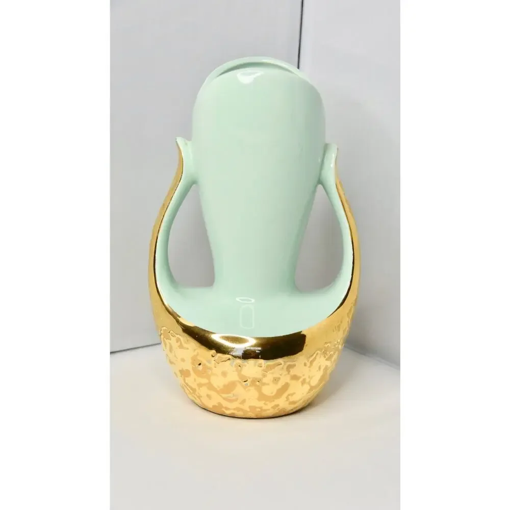MCM Art Deco Encrusted Weeping 24k Gold Plated Ceramic Urn Vase
